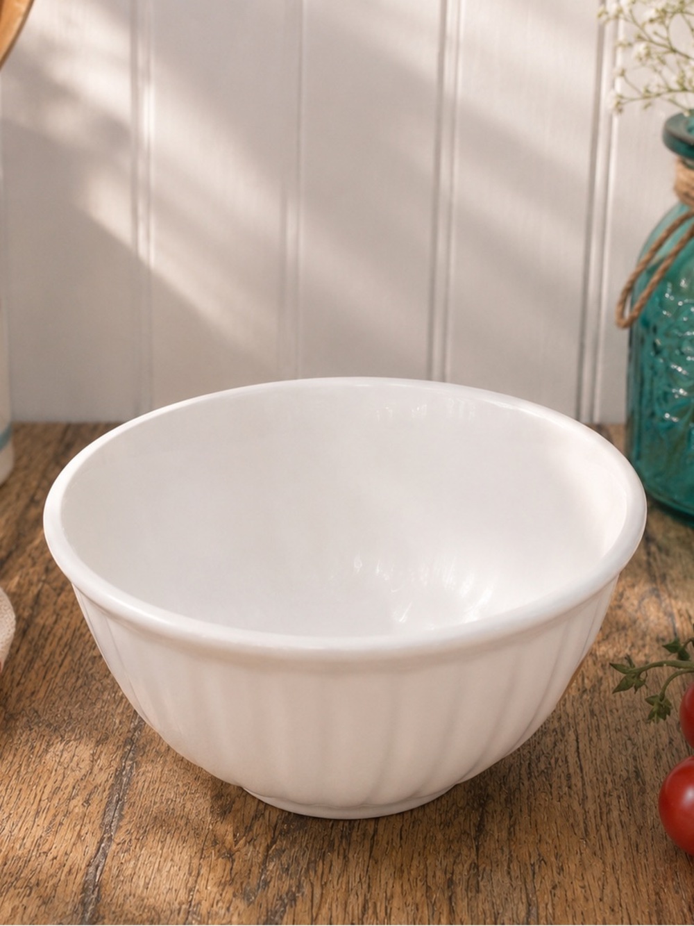 Vintage Fire King  Oven Ware Small 14 Mixing Bowl White Swirl